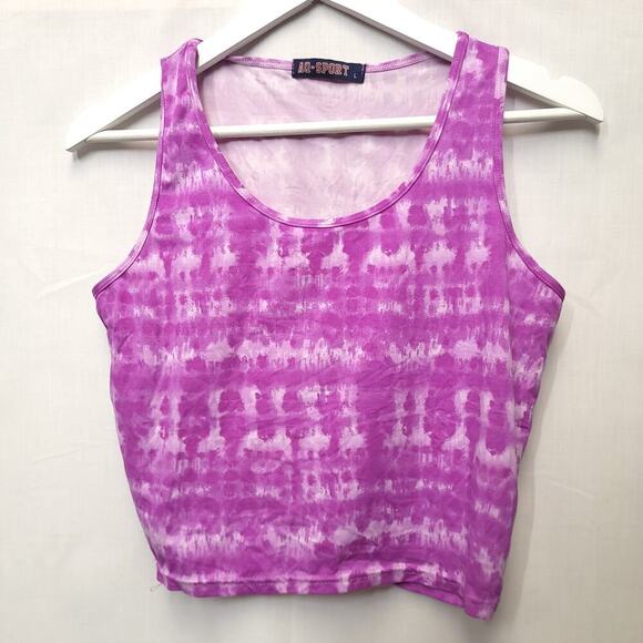 AQ-Sport Tops - Aq Sport Crop Top Size L Tank Tie Dye Soft Stretchy Fuchsia Pink Festival Summer